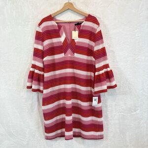 Trina Turk Dress Phenomenal Bell Sleeve Stripe Summer Knit Pink NWT 16